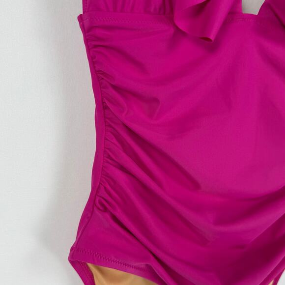 J Crew Womens Ruched Ruffle One Piece Swimsuit Size 4 Pink - Picture 7 of 14